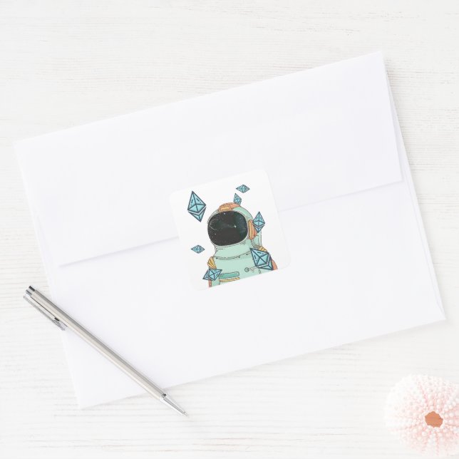 Ethereum To The Moon ETH Space Man Merch  Square Sticker (Envelope)
