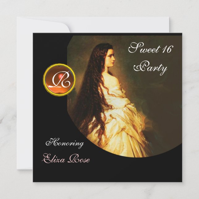 ETHERNAL BEAUTY,SWEET 16 YELLOW,BLACK WHITE DAMASK INVITATION (Front)