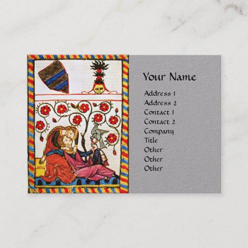 ETHERNAL LOVE MONOGRAMLovers Red Roses Grey Paper Business Card