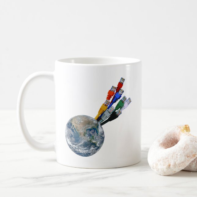 Ethernet Network Connected Earth Coffee Mug (With Donut)
