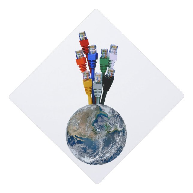 Ethernet Network Connected Earth Graduation Cap Topper (Front)