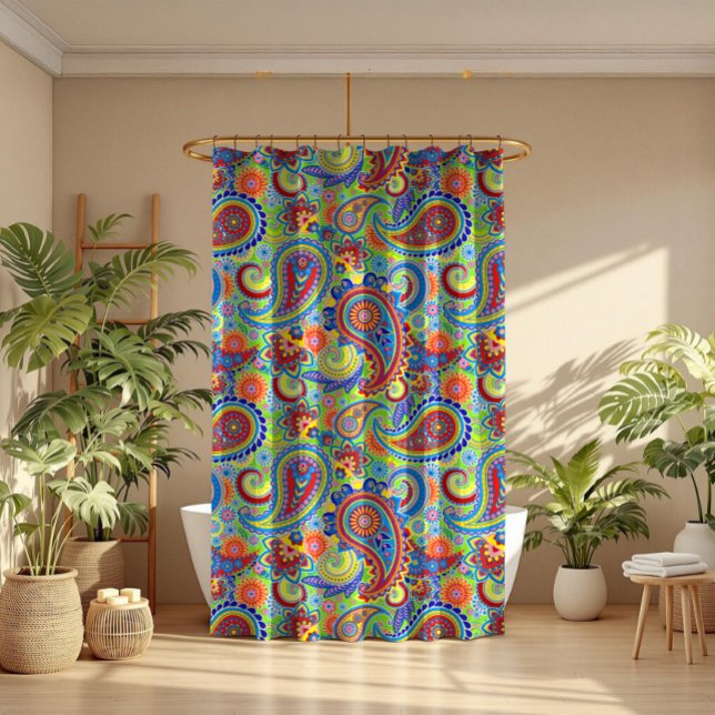 Ethic Colorful Paisley Seamless Pattern Shower Curtain (Creator Uploaded)