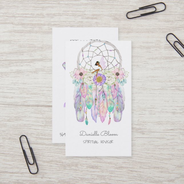 Ethic Fairy Dream Catcher Boho Arrows Feathers Business Card (Front/Back In Situ)