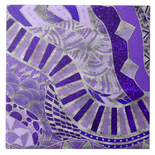 Ethic Tribal Ornament _ Purples and silver Ceramic Tile