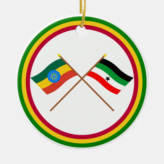 Ethiopia and Gambella Crossed Flags Ceramic Ornament (Front)