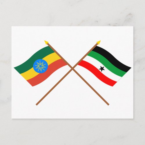 Ethiopia and Gambella Crossed Flags Postcard