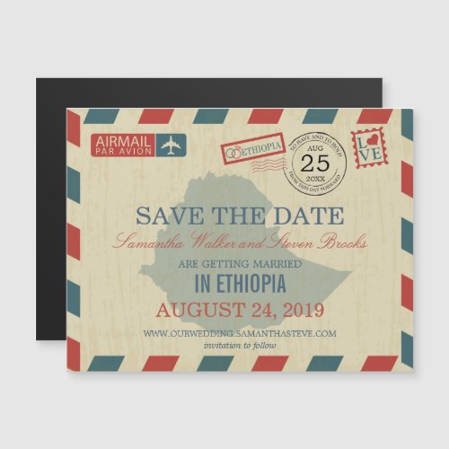 Ethiopia Antique Airmail Save the Date Magnetic Invitation