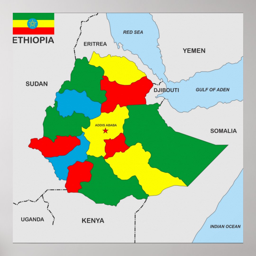 ethiopia country map flag poster | Zazzle