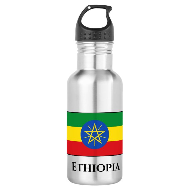 Ethiopia (Ethiopian) Flag Stainless Steel Water Bottle (Front)