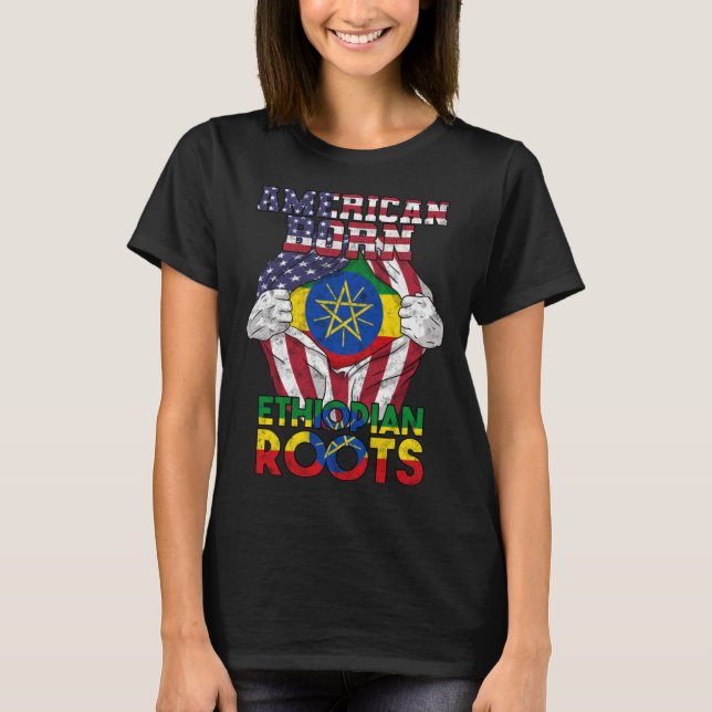 Ethiopia Ethiopians Africa Flag Proud DNA American T-Shirt (Front)