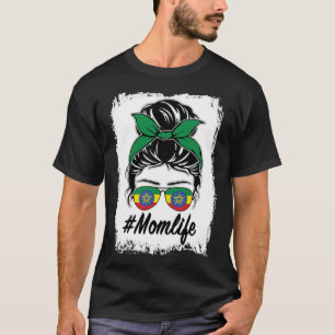 Ethiopia Flag Ethiopian Mom Messy Bun Mom Life T-Shirt