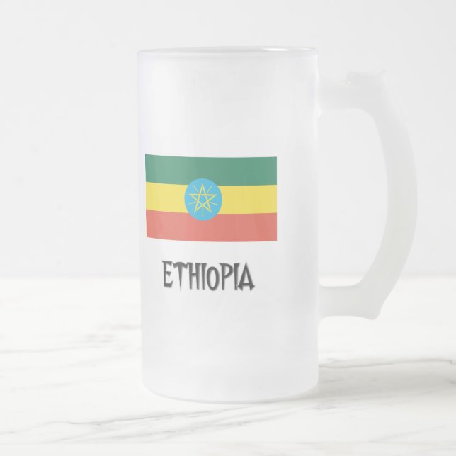 Ethiopia Flag Frosted Glass Beer Mug (Right)