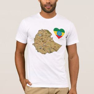 Ethiopia Flag Heart and Map T-Shirt
