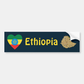 Ethiopia Flag Heart + Map Bumper Sticker
