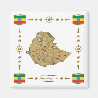 Ethiopia Map + Flags Magnet