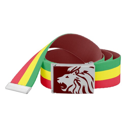 Ethiopia Rasta Flag Lion Head Belt