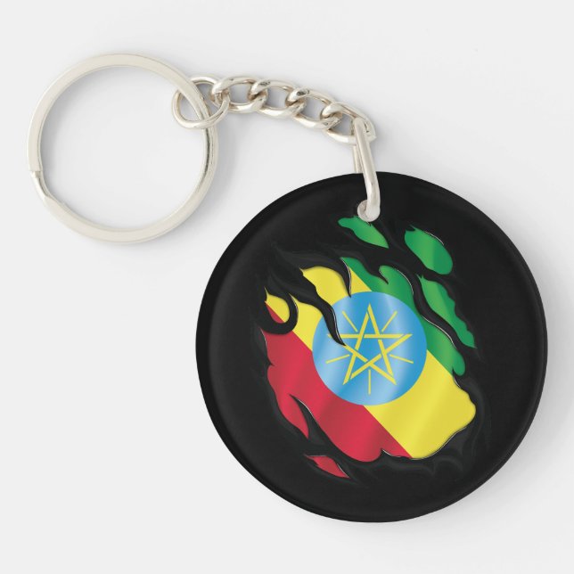Ethiopia Ripped Flag Keychain (Front)
