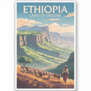 Ethiopia Shepard Herd Travel Art Vintage Sticker