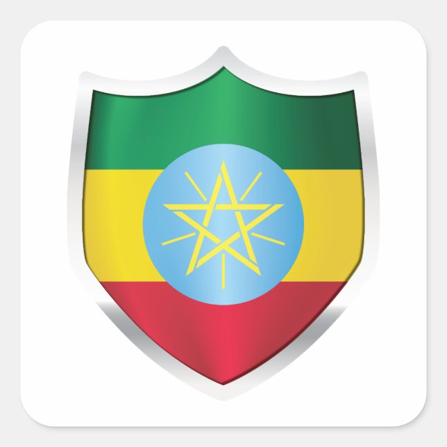 Ethiopia Silver Shield Flag Square Sticker (Front)