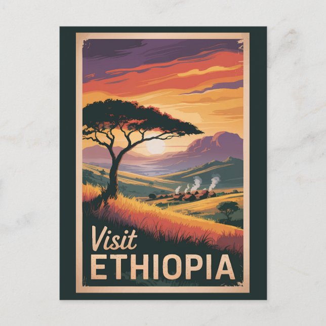Ethiopia Sunset Travel Art Vintage Postcard (Front)