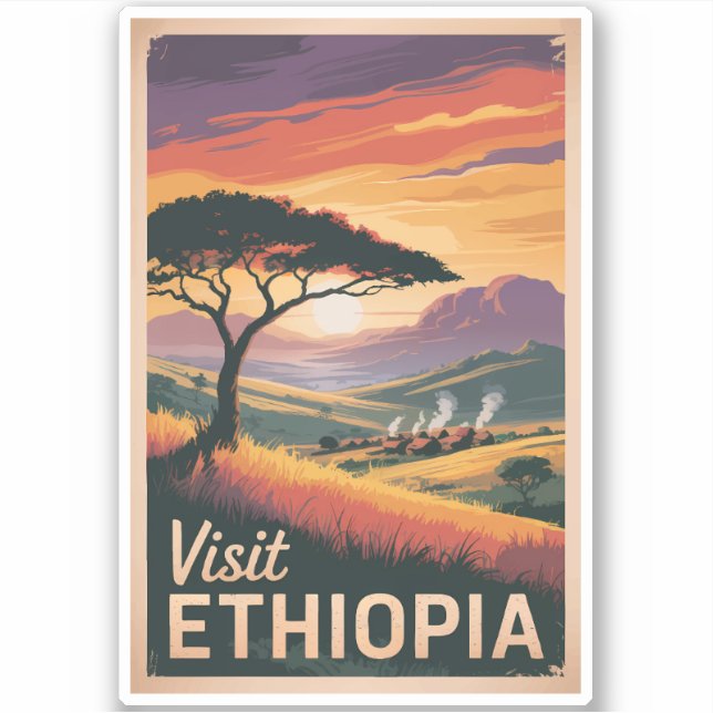 Ethiopia Sunset Travel Art Vintage Sticker (Front)