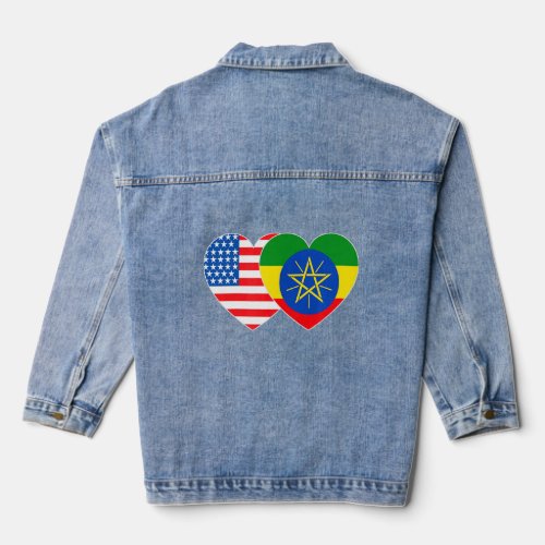 Ethiopia US Flag Twin Heart 4 Ethiopian Americans Denim Jacket