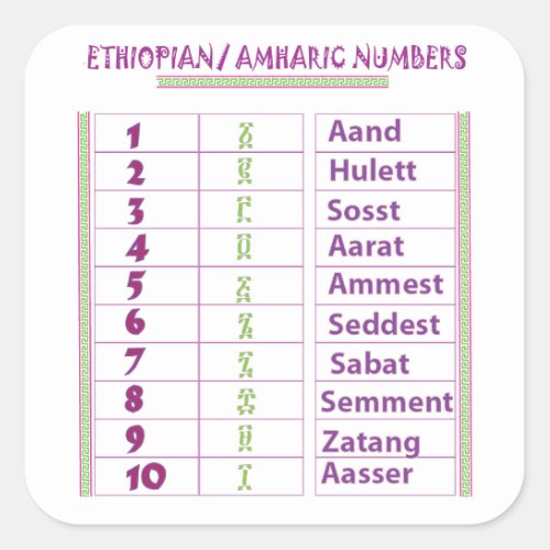 EthiopianAmharic Numbers Square Sticker