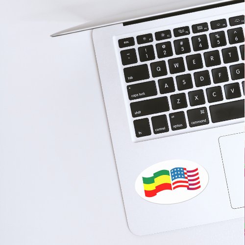 Ethiopian and American Flags Side by Side Oval Sticker