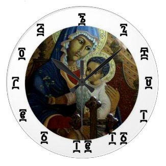 Ethiopian Black Madonna Time - Round (Large) Clock