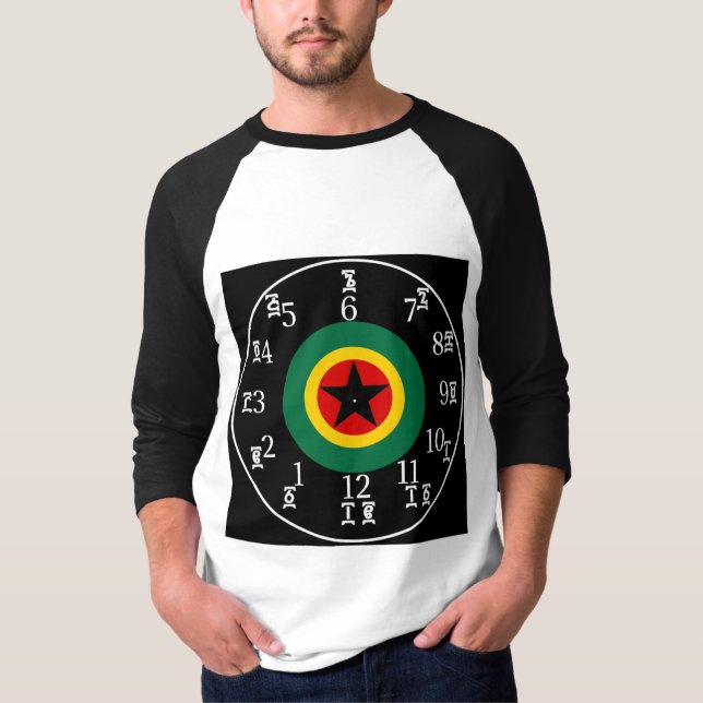 Ethiopian BLK Star Clock - Amharic-English Numbers T-Shirt (Front)