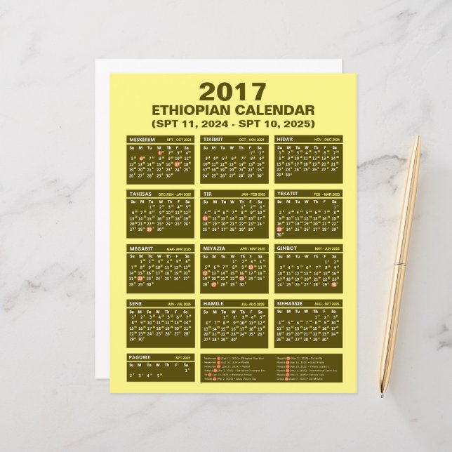 Ethiopian Calendar Converter Spt 2024 to 2025 (Front/Back In Situ)