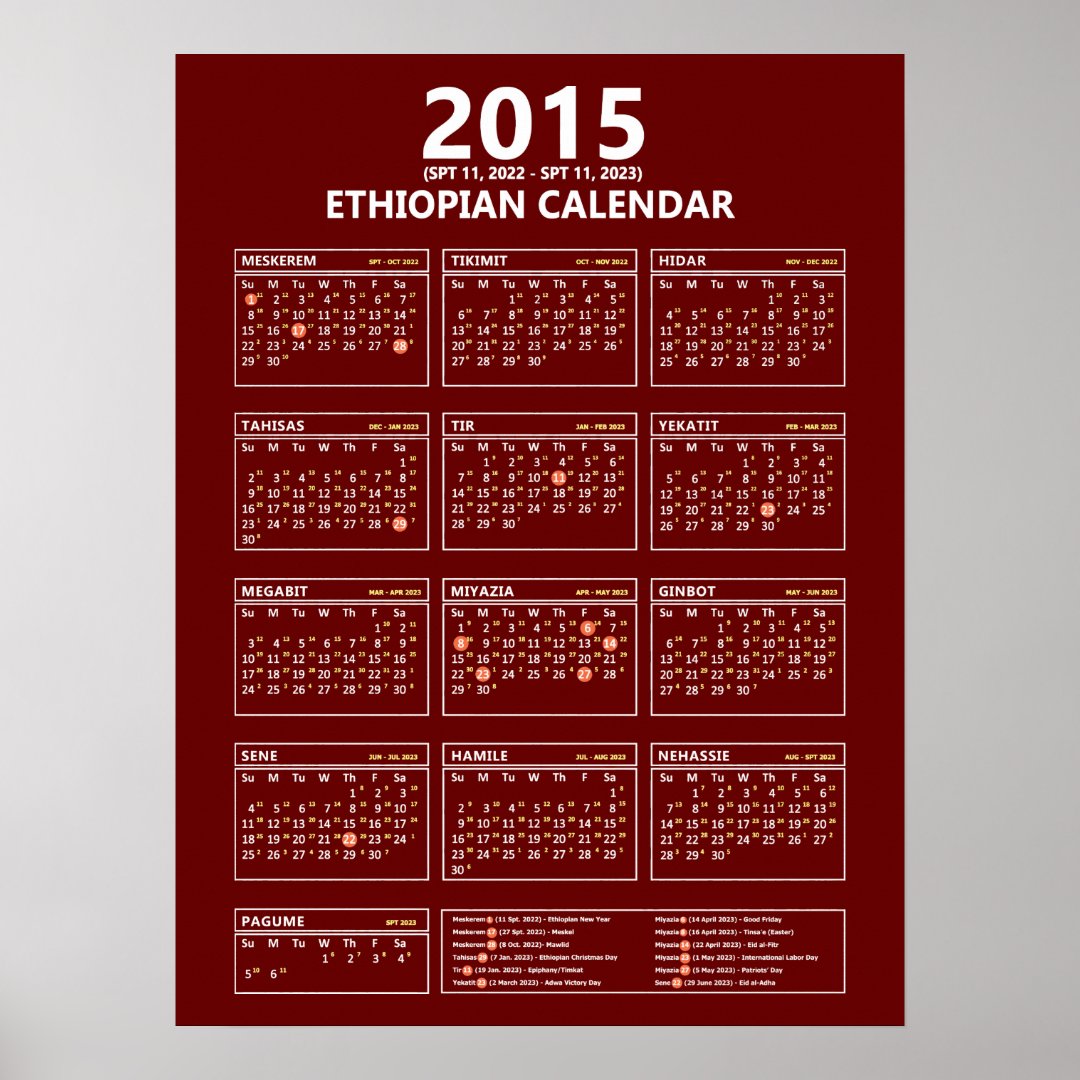 Ethiopian calendar to Gregorian calendar converter Poster Zazzle
