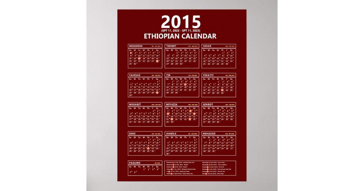 Ethiopian calendar to Gregorian calendar converter Poster Zazzle