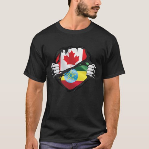 Ethiopian Canadian Hands Ripped Roots Flag T_Shirt