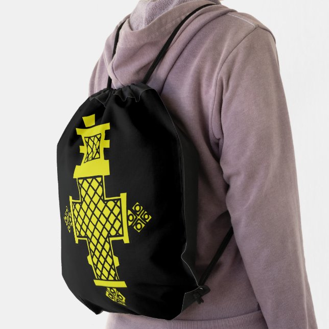 Ethiopian Christian Cross Design Pilgrimage Drawstring Bag (Insitu)