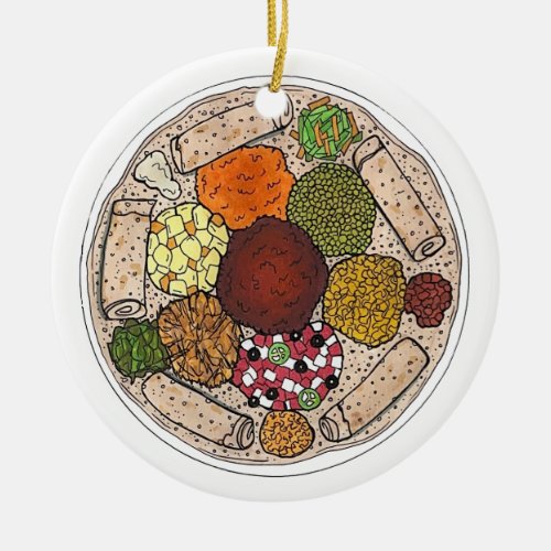 Ethiopian Cooking Food Platter Injera Wat Lentils Ceramic Ornament