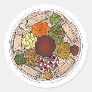 Ethiopian Cooking Food Platter Injera Wat Lentils Classic Round Sticker
