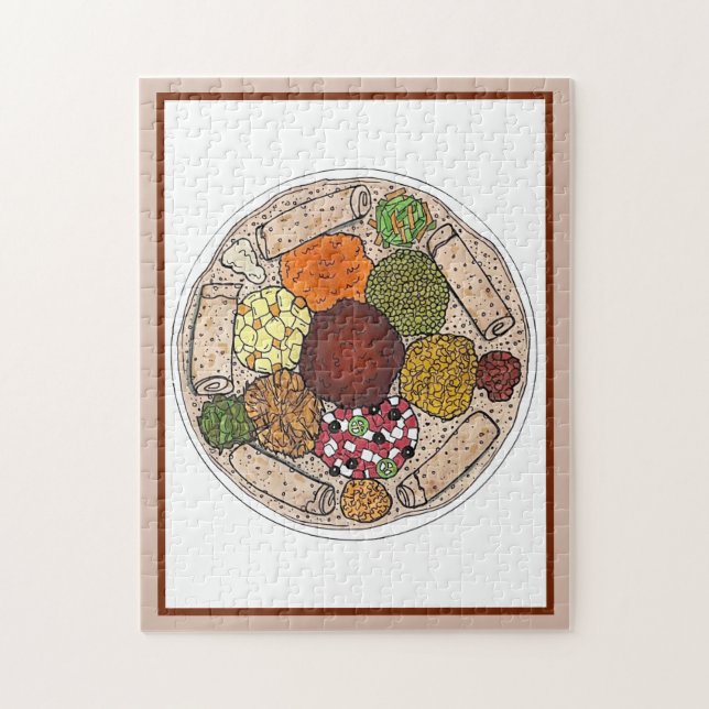 Ethiopian Cooking Food Platter Injera Wat Lentils Jigsaw Puzzle (Vertical)