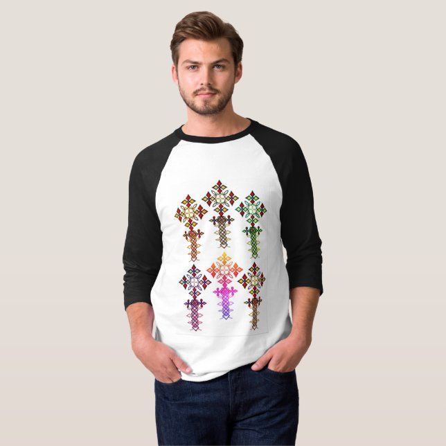 Ethiopian Cross 3/4 Sleeve Raglan T-Shirt (Front Full)