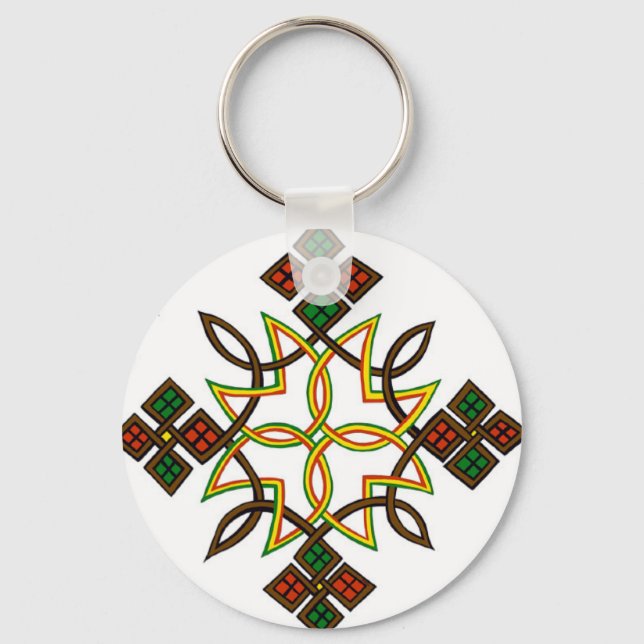 Ethiopian Cross Button Keychains, T-Shirts Keychain (Front)