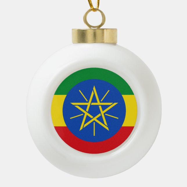 Ethiopian flag ceramic ball christmas ornament (Front)