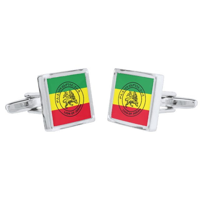 Ethiopian Flag Lion of Judah Cufflinks (Angled)