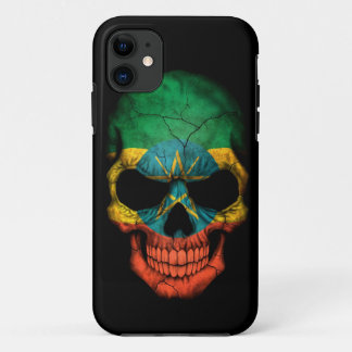Ethiopian Flag Skull on Black iPhone 11 Case
