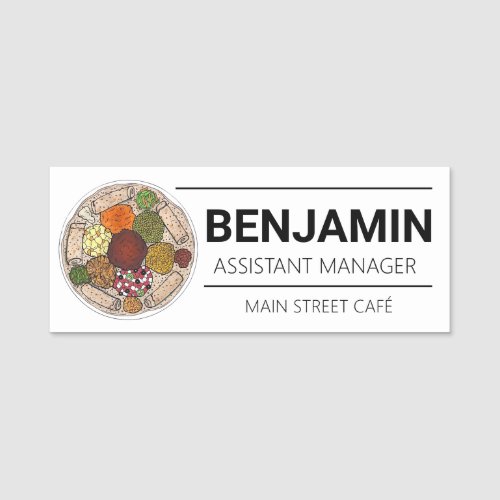 Ethiopian Food Platter Injera Dinner Restaurant Name Tag