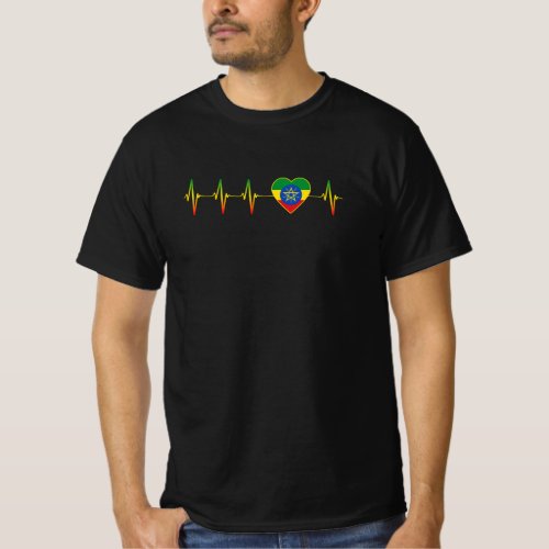 Ethiopian Heartbeat I Love Ethiopia Flag Heart T_Shirt