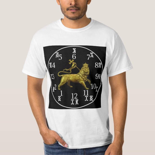 Ethiopian Lion Clock - Amharic and English Numbers T-Shirt (Front)