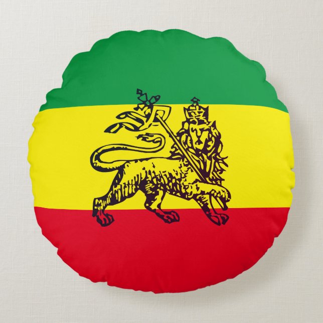 Ethiopian Lion of Judah Flag Circle Accent Pillow (Front)