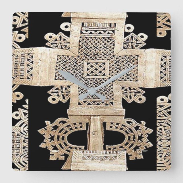 Ethiopian Motif Square Wall Clock (Front)