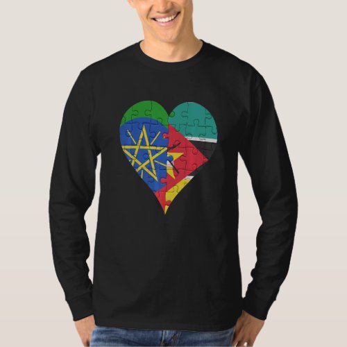 Ethiopian Mozambican Flag Heart T_Shirt