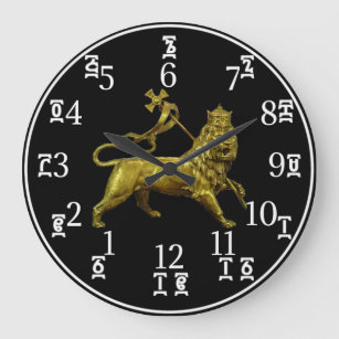 Ethiopian Numbers Clock - Black Lion - (Large)